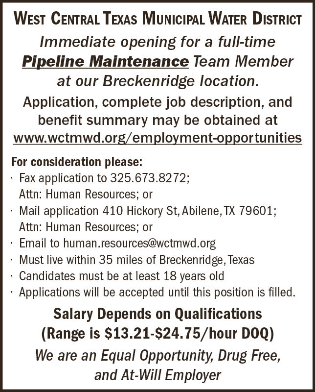 WCTMWD - Pipeline Maintenance Help Wanted