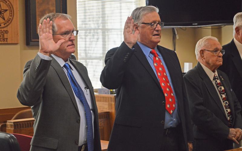 (FILE PHOTO | THE GRAHAM LEADER) Stacey Rogers (at left) takes the oath of office in January 2017 for the position of Young County Precinct 3 Commissioner.