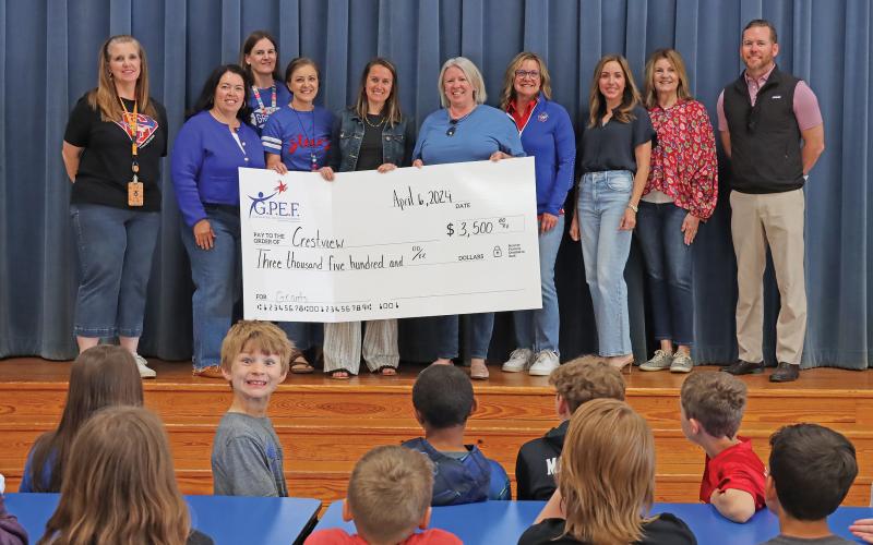 (THOMAS WALLNER | THE GRAHAM LEADER) Graham Public Education Foundation presented $3,500 to teachers from Crestview Elementary School for the Zearn to Learn program. GPEF presented grants to teachers at all campuses within the district Friday, April 5 as part of the prize patrol.