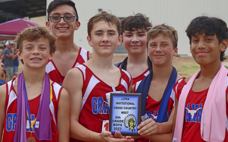(KYLIE BAILEY | THE GRAHAM LEADER) The Graham Junior High School 8th grade boys' cross country team placed first Wednesday, Sept. 13 at the Lipan Indian Invitational.