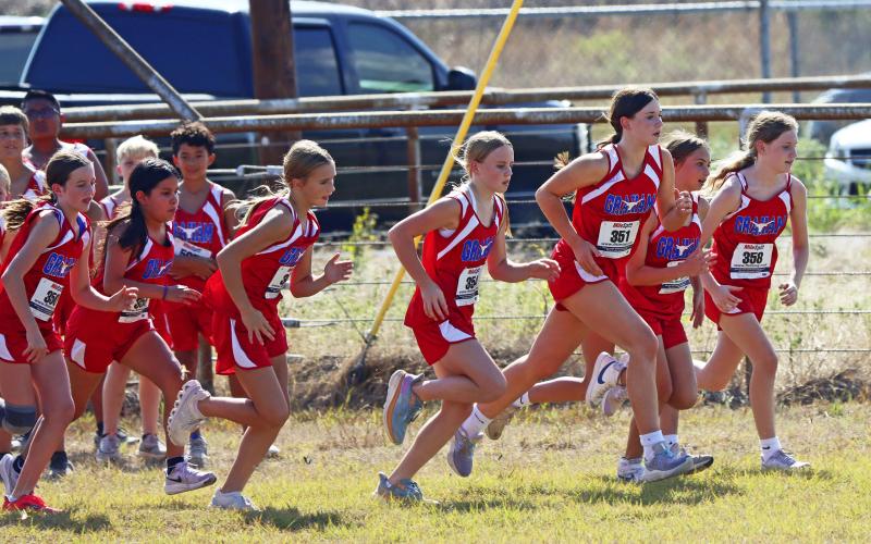 (KYLIE BAILEY | THE GRAHAM LEADER) The Graham Junior High School girls’ cross country team placed 6th yesterday in their third meet of the year at the Wyatt Dickerson Invitational in Alvord.