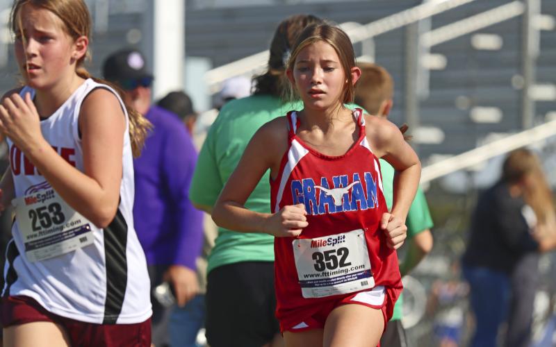 (KYLIE BAILEY | THE GRAHAM LEADER) Taylan Locker finished 69th out of 216 runners Wednesday, Sept. 20 at the Wyatt Dickerson Invitational in Alvord.