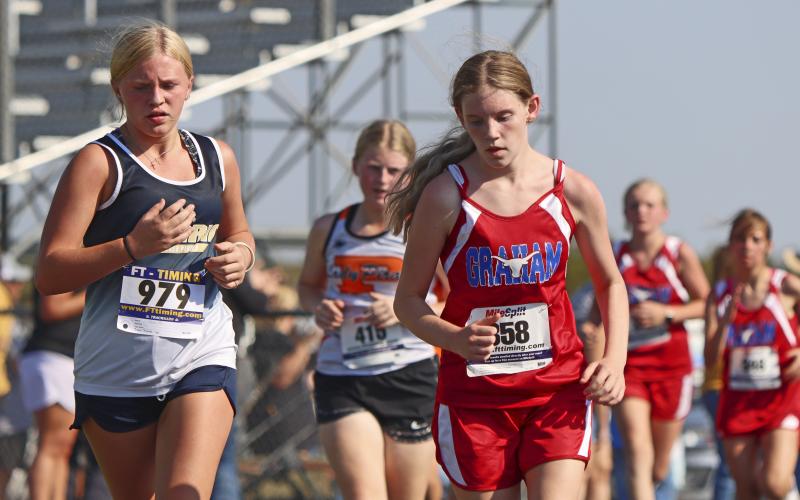 (KYLIE BAILEY | THE GRAHAM LEADER) Kinsley Rowe finished 96th out of 216 runners Wednesday, Sept. 20 at the Wyatt Dickerson Invitational in Alvord.