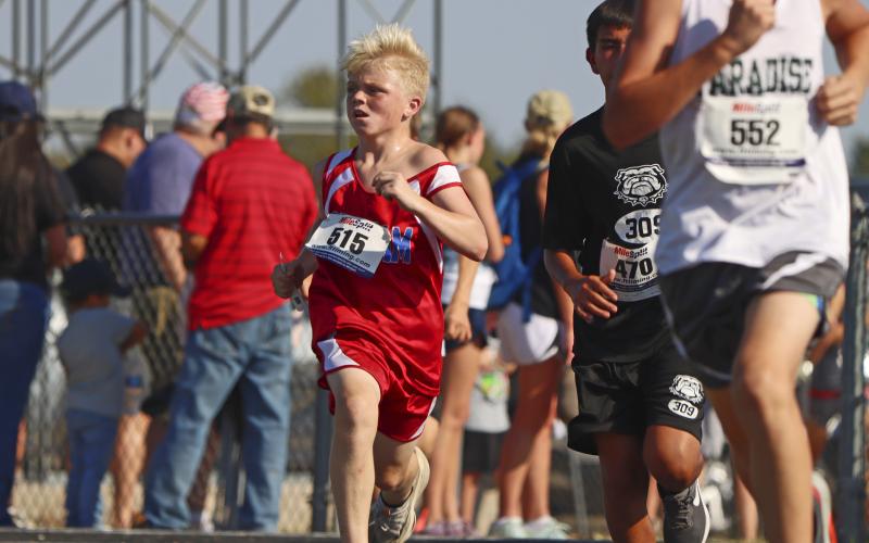 (KYLIE BAILEY | THE GRAHAM LEADER) Travis Thetford finished 22nd out of 199 runners Wednesday, Sept. 20 at the Wyatt Dickerson Invitational in Alvord.