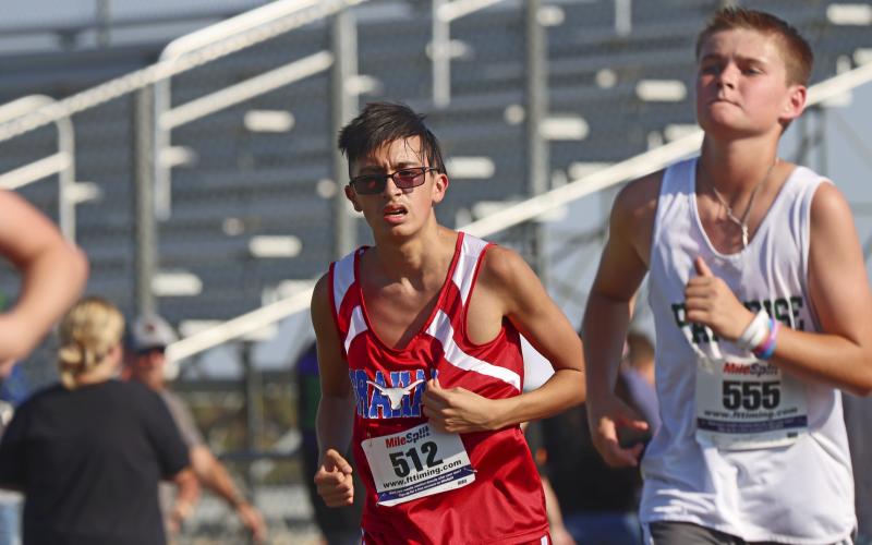(KYLIE BAILEY | THE GRAHAM LEADER) Gabriel Rodriguez finished 77th out of 199 runners Wednesday, Sept. 20 at the Wyatt Dickerson Invitational in Alvord.