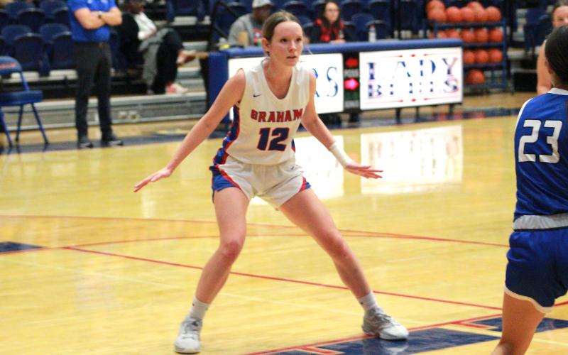 (TC GORDON | THE GRAHAM LEADER) Senior Hannah Williams is in her third year on the varsity Lady Blues squad and has been a leader for the team this season. She does a lot of the little things right and makes big plays for her team when necessary. For her performances, William was named as one of The Leader’s Athletes of the Week.
