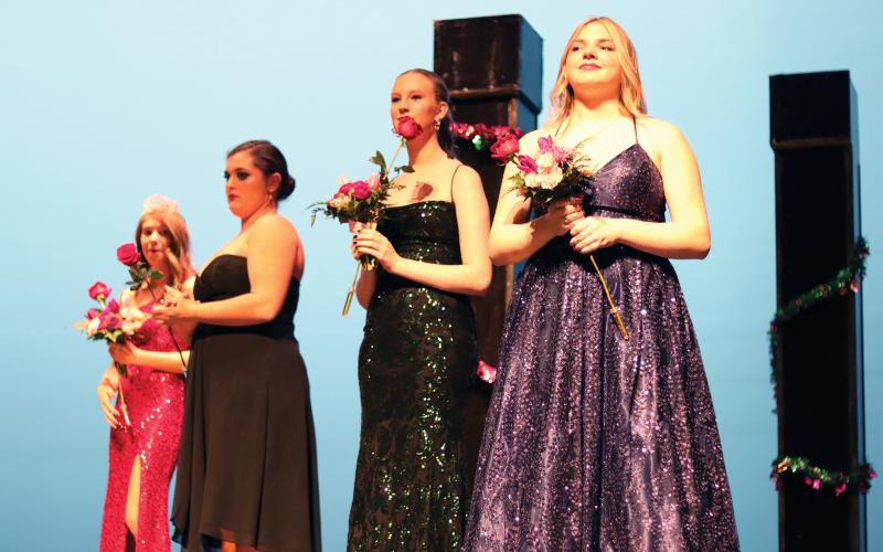 (THOMAS WALLNER | THE GRAHAM LEADER) The All-American Girl Pageant was held Saturday, Feb. 24 at Memorial Auditorium in Graham. All-American Girl participants from left to right are Madi Wilde, Lainey Herring, Sophie Rodgers and Emily Clark.