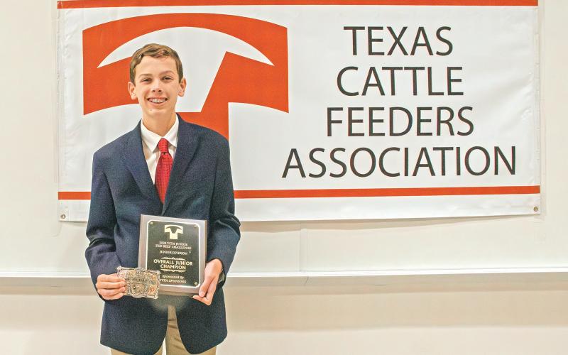 (CONTRIBUTED PHOTO | TCFA) Caden Joy was named the Junior Division Overall Champion at the end of July during the Texas Cattle Feeders Association Junior Fed Beef Challenge.