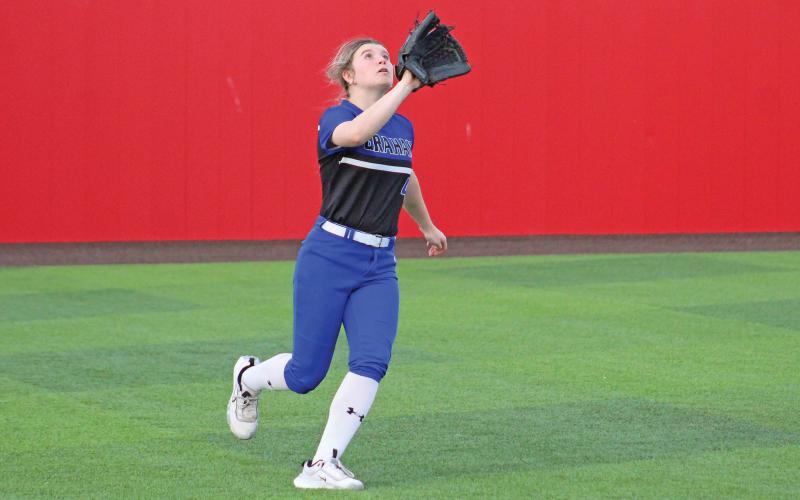 (TC GORDON | THE GRAHAM LEADER) Mayci Ryans is only a sophomore, but she’s made some huge plays lately for the Lady Blues softball team. She recently hit her first high school home run in the bi-district series win over Lubbock Estacado and her improvement all around has been on display with each game.