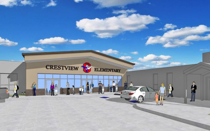 (GISD | CONTRIBUTED PHOTO) A rendering of the new entrance of Crestview Elementary School under the Proposition A bond option on the upcoming May election. Early voting in the election will be held from Monday, April 22 through Tuesday, April 30 at two Young County locations.