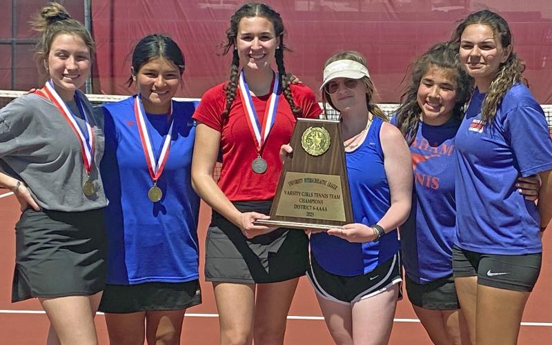 (CONTRIBUTED PHOTO | MANDY CERNOSEK) The Graham High School girls tennis team took first place during the District 6-4A tournament last weekend at Glen Rose High School.