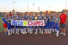(MIKE WILLIAMS | THE GRAHAM LEADER) The Lady Blues clinched the area championship after defeating Sanger 2-1 in a best-of-three series played at Midwestern State University.