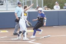 (MIKE WILLIAMS | THE GRAHAM LEADER) The Lady Blues completed a season sweep over the Honeybees in Stephenville with their 4-0 win Friday. Behind an eight-strikeout game from co-athlete of the week Reese Calhoun, the Lady Blues held the Honeybees to two hits in the win.