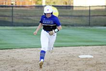(MIKE WILLIAMS | THE GRAHAM LEADER) Meagan Brooks (pictured Friday, April 7 against Brownwood in Graham), was 3-for-4 with a home run, two runs and two RBIs during the Lady Blues’ 7-1 win in Brownwood Tuesday night.