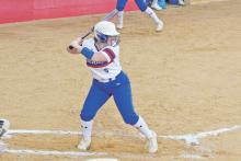 (MIKE WILLIAMS | THE GRAHAM LEADER) Lady Blues junior pitcher Reese Calhoun earned one of two Athletes of the Week awards this week for her play in the batter’s box Monday, March 27 against Stephenville. Calhoun was 3-for-4 batting with three runs in the Lady Blues’ 11-2 win.