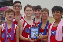 (KYLIE BAILEY | THE GRAHAM LEADER) The Graham Junior High School 8th grade boys' cross country team placed first Wednesday, Sept. 13 at the Lipan Indian Invitational.