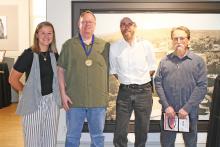 (ARCHIVE PHOTO | THE GRAHAM LEADER) Old Post Office Museum and Art Center Director Lynsey Browning poses next to winners in the 2019 Art at the OPOMAC national juried art show. Shown from left to right are Browning, Award of Excellence winner Hollan Holmes, Best in Show winner Stuart Roper and Judge’s Choice winner Steve Miller.