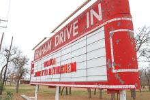 (THOMAS WALLNER | THE GRAHAM LEADER) The Graham Drive In theater marquee which displays movies currently showing. Theater owners Therrol and Becky DuBois are looking to sell ownership of the theater to someone who can work to preserve the Graham landmark.