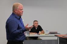 (THOMAS WALLNER | THE GRAHAM LEADER) Graham ISD Director of Curriculum and Instruction Gary Browning speaks to the GISD Board of Trustees about the results of the 2023 STAAR results from students in grades 3-8 which were released publicly Wednesday, Aug. 16.