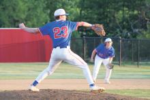 (MIKE WILLIAMS | THE GRAHAM LEADER) Ryder Taylor (23) struck out 10 batters and gave up one walk while earning an 8-0 shutout victory Tuesday, April 18 in Mineral Wells.