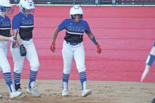 (MIKE WILLIAMS | THE GRAHAM LEADER) Lady Blues junior Paris Tate earned Athlete of the Week recognition for 3-for-3 with two runs and three RBIs, including an inside-the-park home run Thursday, April 6 against Brownwood. Tate added one hit and two runs during the Lady Blues’ 7-0 win Tuesday, April 11 over Glen Rose.