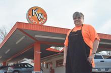 Manager of the KN Root Beer restaurant Thelma Casteel stands in front of the longtime Graham business and one she has called home for 46 years. Casteel will be leaving KN on Feb. 1 after working at the restaurant since she was only 20 years of age. Leader photo by Thomas Wallner
