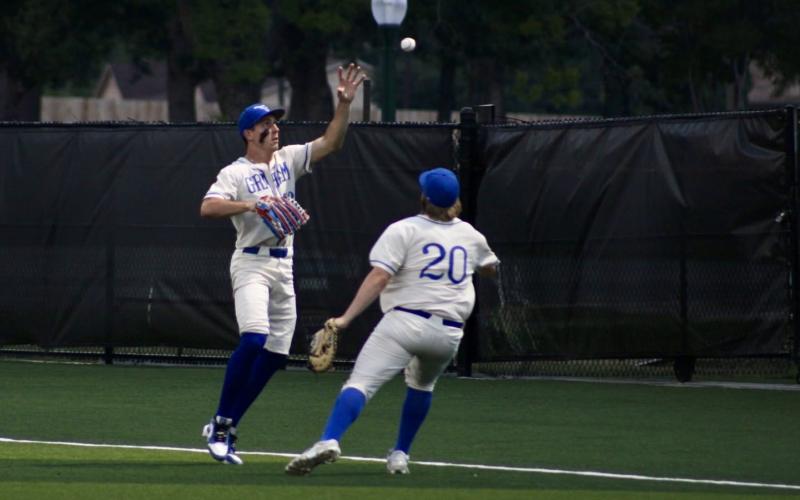 (ALEX HAVARDANSKY | THE GRAHAM LEADER) Ty Thompson fields a ball in right Thursday, May 22. The Steers lost to the Eagles 7-0 in their regional finals matchup. 