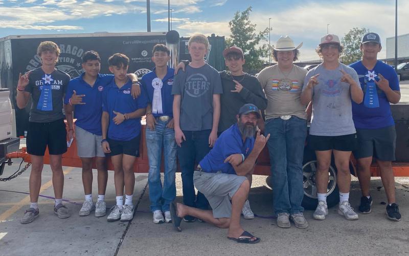 (CONTRIBUTED PHOTO | BRENDAN LOCKER) The Smokin’ Steers and Graham PitSteers each qualified for the Texas High School BBQ state championship in May 2024 after their performances in the first event of the season Sept. 29-30 in Amarillo. The Smokin’ Steers finished seventh overall while the Graham PitSteers took fifth in the competition.