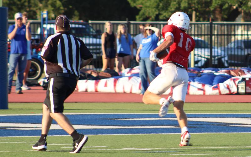 (ALEX HAVARDANSKY | THE GRAHAM LEADER) Brodie Martin has been recognized as the Steers Athlete of the Week. Martin caught two touchdown passes in the Steers scrimmage Thursday, Aug. 21, against Godley. 