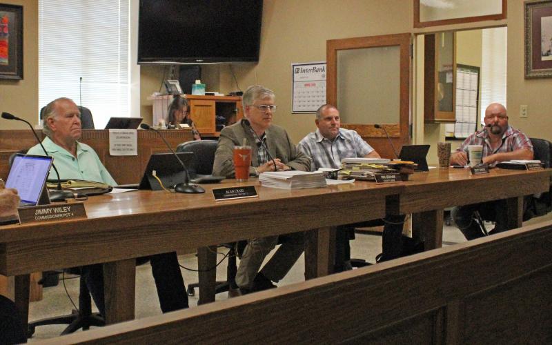 (ALEX HAVARDANSKY | THE GRAHAM LEADER) The Young County Commissioners Court sits in on their regular meeting Monday, Aug. 11. The court approved the installation of Flock Safety cameras during the meeting after a presentation from Young County Sheriff’s Office Lieutenant Will Cauthern.