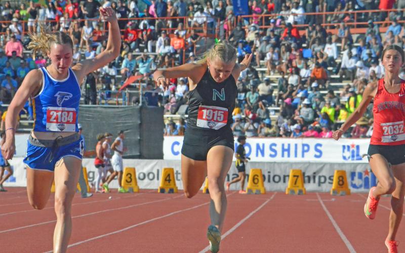 (COLTON MCWILLIAMS | CONTRIBUTED PHOTO) Catherine Youngblood competes in the 100 meter dash Saturday, May 3 at the state track meet. Youngblood came home with new hardware with both a bronze medal in the 100 meter dash and a silver medal in the 200 meter dash. 