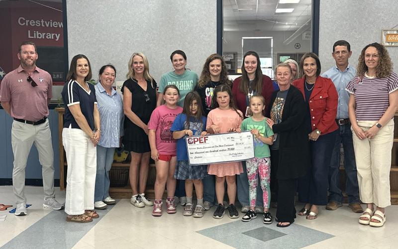(GISD | CONTRIBUTED PHOTO) Students and staff of Crestview Elementary School are presented grants Monday, May 18 from the Graham Public Education Foundation. Crestview was presented a grant for the written expression fine motor skills program.