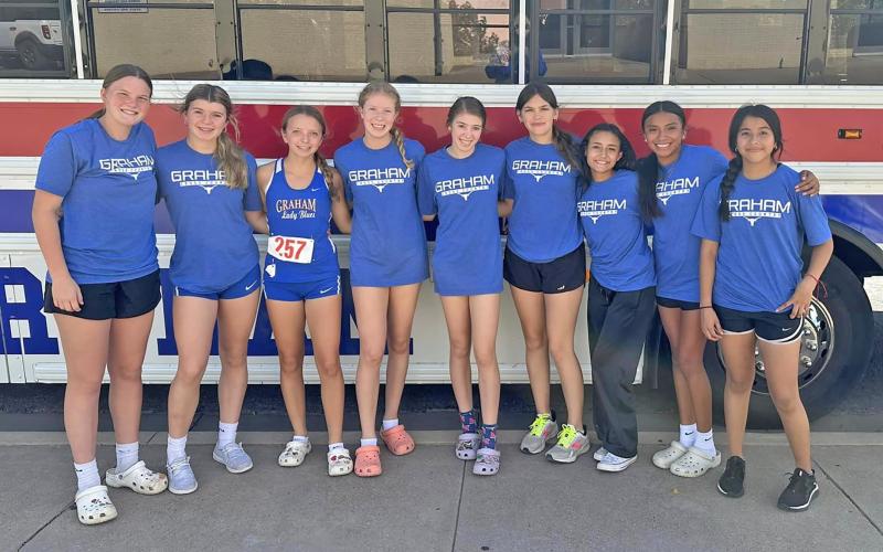 (CONTRIBUTED PHOTO | GRAHAM TRACK) The Lady Blues finished fifth out of five teams in the Region 6 district meet Tuesday, Oct. 10 at Stephenville.