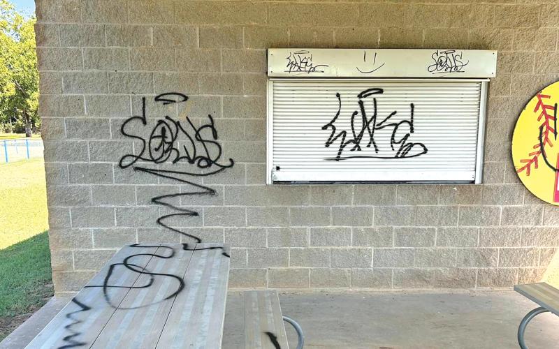 (GRAHAM YOUTH BASEBALL | CONTRIBUTED PHOTO) A portion of the graffiti that was spray painted at the Graham youth baseball and softball fields concession stand.