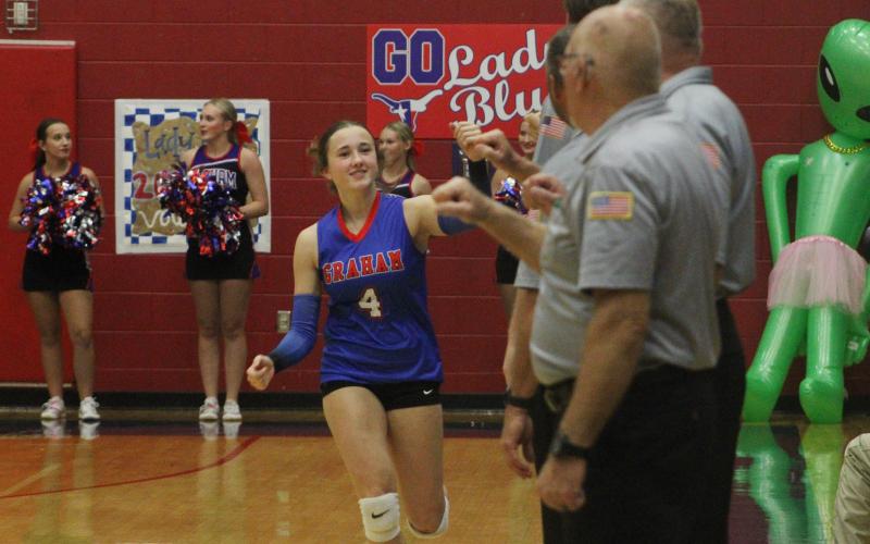 (ALEX HAVARDANKSY | THE GRAHAM LEADER) The Graham Leader is recognizing Hadleigh Allen of the Lady Blues as this week’s Athlete of the Week. Allen led the Lady Blues in assists against Stephenville while also picking up six digs and an ace. 