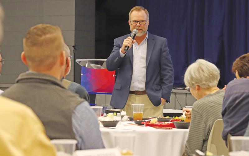(THOMAS WALLNER | THE GRAHAM LEADER) Graham City Manager Eric Garretty speaks Tuesday, March 19 during a State of the Community presentation with the Graham Chamber of Commerce Quarterly Luncheon at North Central Texas College. 