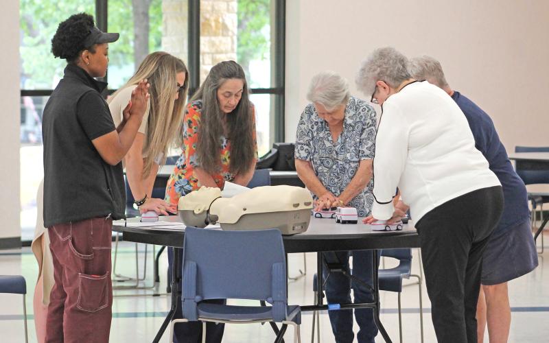 (TC GORDON | THE GRAHAM LEADER) The Graham Senior Citizen Center hosted a hands-only CPR training course presented by the American Red Cross. Seniors in the community learned how to check for consciousness, call 911 and give chest compressions while practicing on training devices.