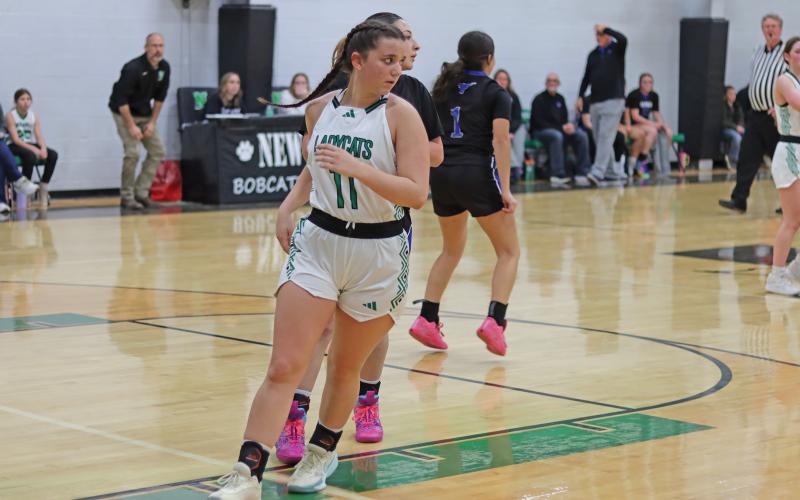 (THOMAS WALLNER | THE GRAHAM LEADER) Like many of the crucial players on the Newcastle Ladycats, Emma Hawkins has played a key role in assisting the team to victory after victory. In their recent matchup against Garner, Hawkins assisted and made points to help lead the team their fourth consecutive district victory.