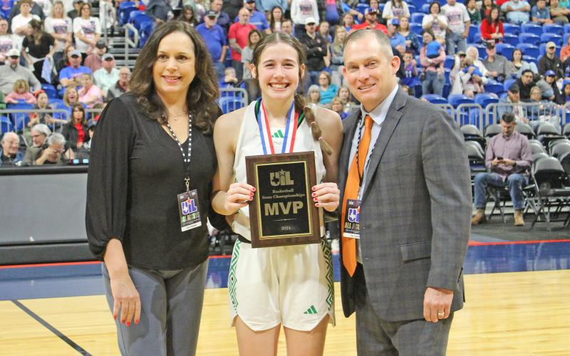 (TC GORDON | THE GRAHAM LEADER) Newcastle junior Mattie Dollar was named 1A MVP for her performance in the state title game. Dollar finished with a game-high 24 points, 11 rebounds and three assists.