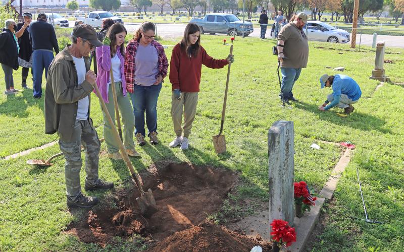 (ARCHIVE PHOTO | THE GRAHAM LEADER) Texas Tech researchers work in March to uncover the history of the Oak Grove Colored-William P. Johnston Memorial Cemetery.