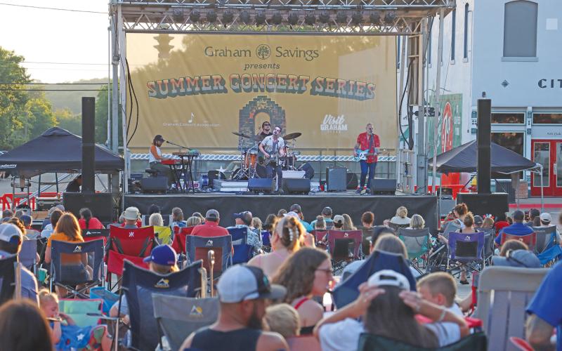 (ARCHIVE PHOTO | THE GRAHAM LEADER) Sean McConnell plays for a crowd of listeners at the Summer Concert Series on the Graham downtown square in 2024. His performance and a fireworks show closed out a day of Fourth of July events in Graham.