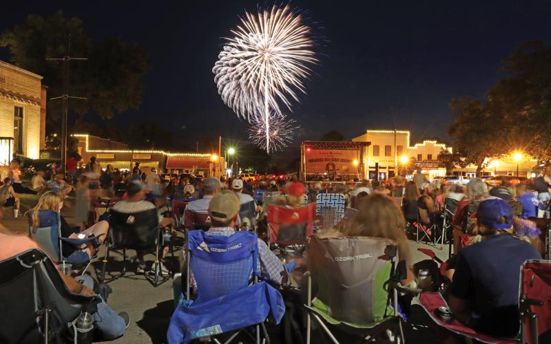 (ARCHIVE PHOTO | THE GRAHAM LEADER) Fireworks explode behind Oak Street near the Graham downtown square, capping off a day of events for the Celebrate Freedom event. The event will be held Saturday, June 28, with the fireworks show taking place after the Summer Concert Series performance at 8 p.m.