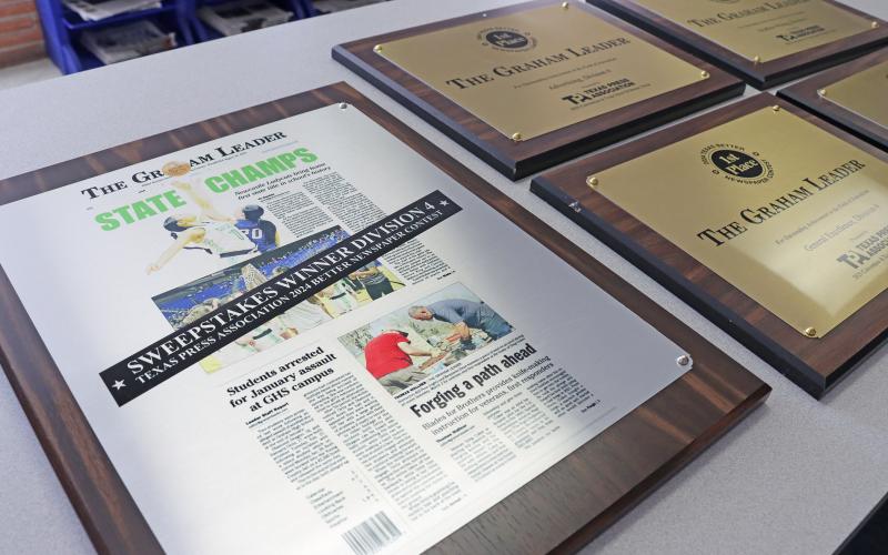 (THOMAS WALLNER | THE GRAHAM LEADER) The Graham Leader won five first place awards, two second place awards and two fourth place awards at the Texas Press Association’s Texas Better Newspaper Contest. Among those awards was the top prize – the Division 4 Sweepstakes award.