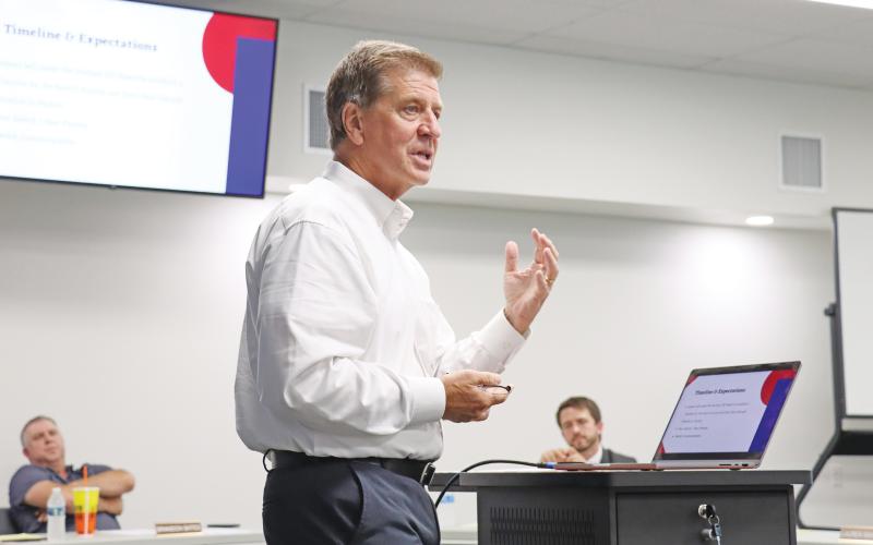 (ARCHIVE PHOTO | THE GRAHAM LEADER) Doug Williams speaks Thursday, June 13 with the Graham ISD Board of Trustees as a representative of Impact Education Specialists. IES was chosen Monday, June 17 as the search firm for a new superintendent for the district.