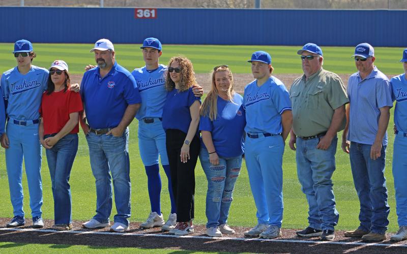 (ALEX HAVARDANSKY | THE GRAHAM LEADER) Wright standing alongside Ty Thompson and Cotter Johnson as they are amongst the seniors being honored.