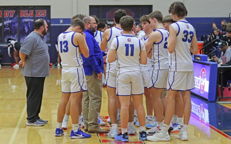 (ARCHIVE PHOTO | THE GRAHAM LEADER) Former Steers head coach Kyle Wood speaks with the Steers during a timeout during a match last season against Mineral Wells.