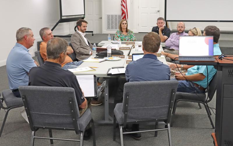 (THOMAS WALLNER | THE GRAHAM LEADER) Representatives from Impact Education Specialists meet Thursday, Aug. 1 with members of the Graham ISD Board of Trustees to establish a profile of what they are looking for in a superintendent candidate. The search firm provided an update this week regarding those who have applied and community input session results.