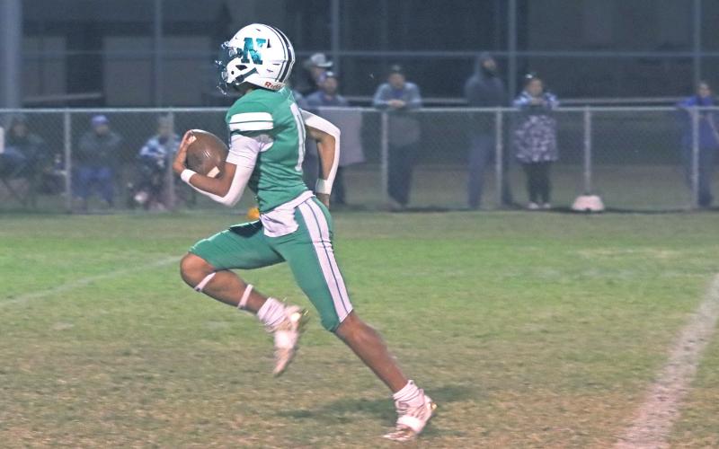 (TC GORDON | THE GRAHAM LEADER) London Martinez made big plays on both sides of the ball in Newcastle’s upset victory over Spur in the bi-district round of the playoffs last week. The junior accounted for five total offensive touchdowns and also had an interception on defense. He’s been a huge part of the Bobcats’ success all season and will be in his remaining time with the team.