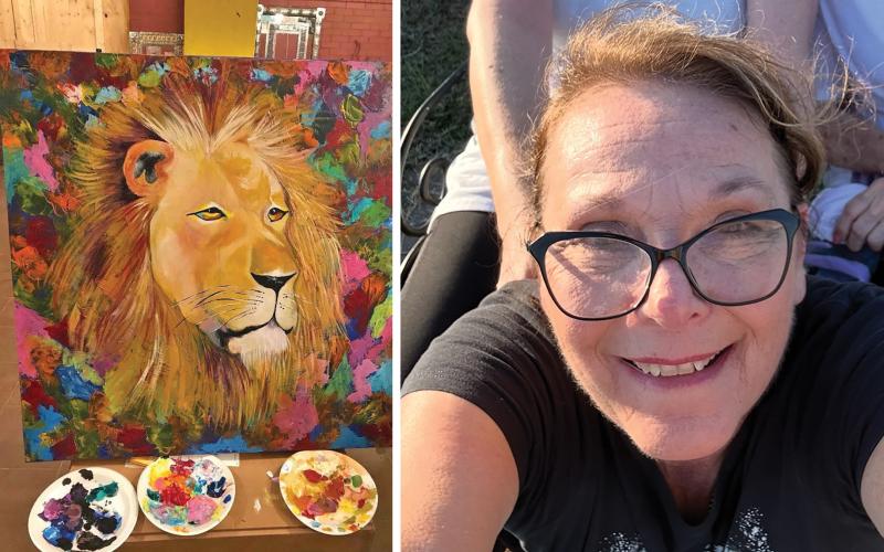 (CARL DUNCAN | CONTRIBUTED PHOTOS) Local artist Jill Paschal whose are is featured on the Facebook page 3 Dots & 1 Dash which features many art mediums. At left is a A lion painting created by Paschal for her granddaughter. 