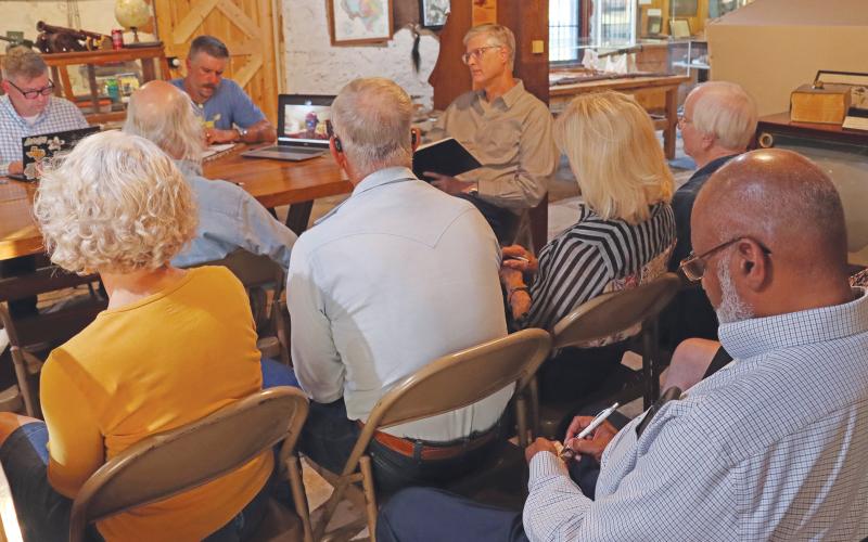 (THOMAS WALLNER | THE GRAHAM LEADER) Members of the audience listen to a presentation to the Young County Historical Commission from Vanessa Sims regarding a Historic Texas Cemetery medallion.